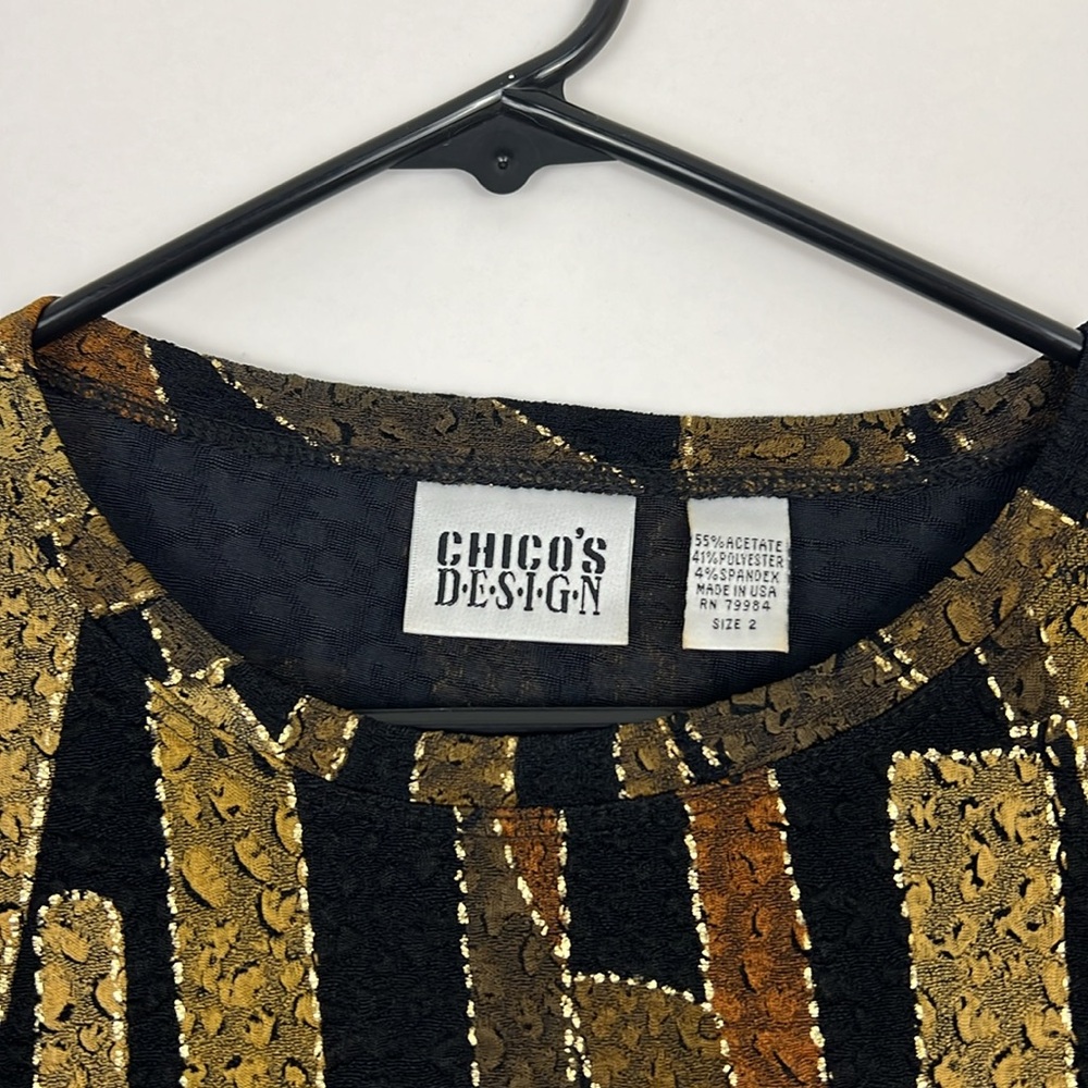 Chico’s long sleeve blouse black with gold metallic detail lace 2 - Picture 3 of 8